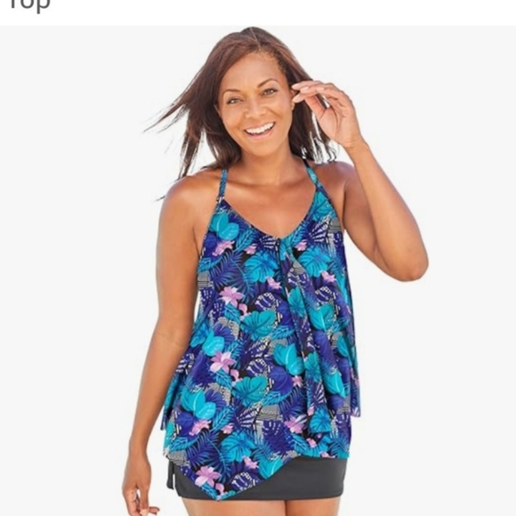 NWOT Swimsuits For All Women's Plus Size 30 Longer Length Mesh Tankini Top.